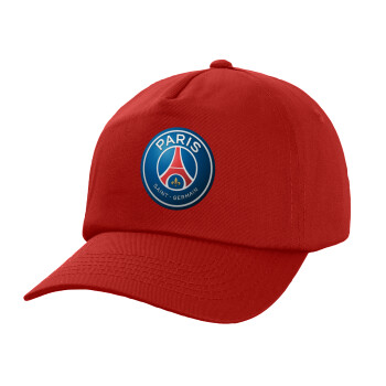 Paris Saint-Germain F.C., Καπέλο παιδικό Baseball, 100% Βαμβακερό Twill, Κόκκινο (ΒΑΜΒΑΚΕΡΟ, ΠΑΙΔΙΚΟ, UNISEX, ONE SIZE)