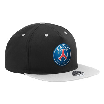 Paris Saint-Germain F.C., Adult Flat Snapback Hat Black/Grey, (100% COTTON TWILL, ADULT, UNISEX, ONE SIZE)