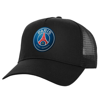 Paris Saint-Germain F.C., Structured Trucker Adult Hat, with Mesh, Black (100% COTTON, ADULT, UNISEX, ONE SIZE)