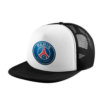 Paris Saint-Germain F.C., Καπέλο παιδικό Soft Trucker με Δίχτυ ΜΑΥΡΟ/ΛΕΥΚΟ (POLYESTER, ΠΑΙΔΙΚΟ, ONE SIZE)