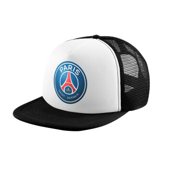 Paris Saint-Germain F.C., Καπέλο παιδικό Soft Trucker με Δίχτυ ΜΑΥΡΟ/ΛΕΥΚΟ (POLYESTER, ΠΑΙΔΙΚΟ, ONE SIZE)