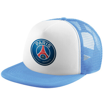 Paris Saint-Germain F.C., Καπέλο παιδικό Soft Trucker με Δίχτυ ΓΑΛΑΖΙΟ/ΛΕΥΚΟ (POLYESTER, ΠΑΙΔΙΚΟ, ONE SIZE)