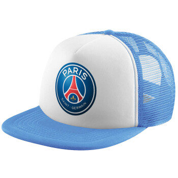 Paris Saint-Germain F.C., Καπέλο παιδικό Soft Trucker με Δίχτυ ΓΑΛΑΖΙΟ/ΛΕΥΚΟ (POLYESTER, ΠΑΙΔΙΚΟ, ONE SIZE)