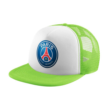 Paris Saint-Germain F.C., Adult Soft Trucker Hat with Mesh GREEN/WHITE (POLYESTER, ADULT, ONE SIZE)