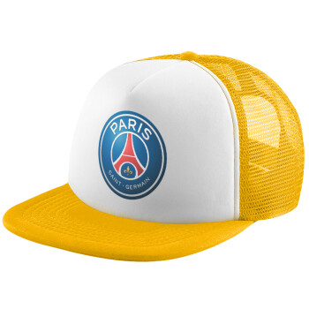 Paris Saint-Germain F.C., Adult Soft Trucker Hat with Yellow/White Mesh (POLYESTER, ADULT, UNISEX, ONE SIZE)