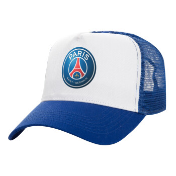 Paris Saint-Germain F.C., Adult Structured Trucker Hat, with Mesh, WHITE/BLUE (100% COTTON, ADULT, UNISEX, ONE SIZE)