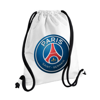 Paris Saint-Germain F.C., Τσάντα πλάτης πουγκί GYMBAG λευκή, με τσέπη (40x48cm) & χονδρά κορδόνια