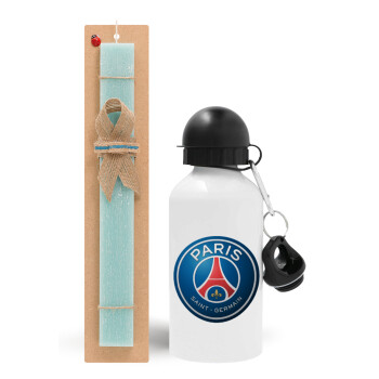 Paris Saint-Germain F.C., Easter Set, metallic aluminum water bottle (500ml) & scented flat candle (30cm) (TURQUOISE)