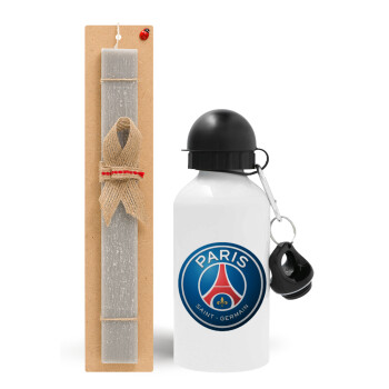 Paris Saint-Germain F.C., Πασχαλινό Σετ, παγούρι μεταλλικό  αλουμινίου (500ml) & πασχαλινή λαμπάδα αρωματική πλακέ (30cm) (ΓΚΡΙ)