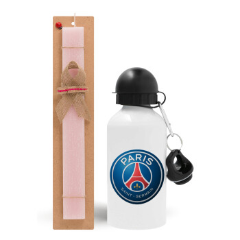 Paris Saint-Germain F.C., Easter Set, metallic aluminum bottle (500ml) & aromatic flat Easter candle (30cm) (PINK)