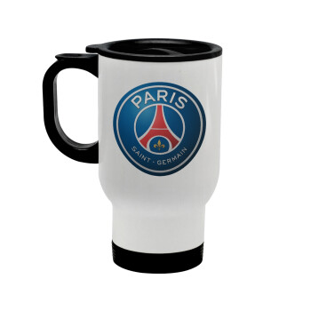 Paris Saint-Germain F.C., Stainless steel travel mug with lid, double wall white 450ml