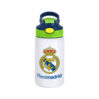 Real Madrid CF, Children's hot water bottle, stainless steel, with safety straw, green, blue (350ml)