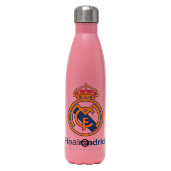 Real Madrid CF, Μεταλλικό παγούρι θερμός Ροζ Ματ (Stainless steel), διπλού τοιχώματος, 500ml