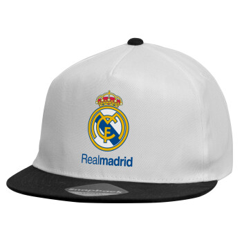 Real Madrid CF, Child's Flat Snapback Hat, White (100% COTTON, CHILDREN'S, UNISEX, ONE SIZE)