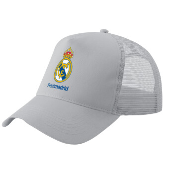 Real Madrid CF, Adult Structured Trucker Hat, with Mesh, GRAY (100% COTTON, ADULT, UNISEX, ONE SIZE)