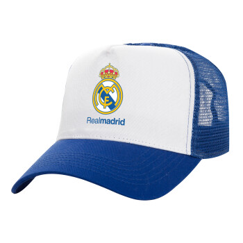 Real Madrid CF, Καπέλο Ενηλίκων Structured Trucker, με Δίχτυ, ΛΕΥΚΟ/ΜΠΛΕ (100% ΒΑΜΒΑΚΕΡΟ, ΕΝΗΛΙΚΩΝ, UNISEX, ONE SIZE)