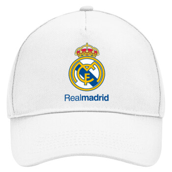 Real Madrid CF, Adult Baseball Cap, Drill, White (100% COTTON, ADULT, UNISEX, ONE SIZE)