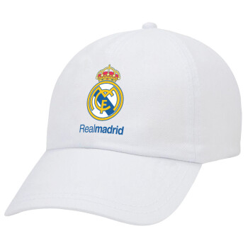 Real Madrid CF, Adult Baseball Cap White 5-panel (POLYESTER, ADULT, UNISEX, ONE SIZE)