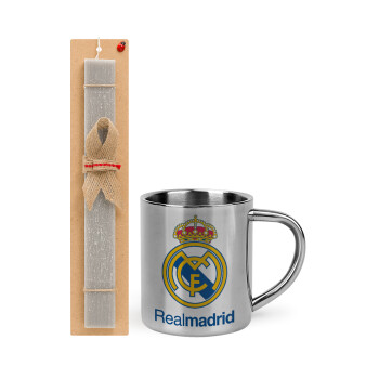 Real Madrid CF, Πασχαλινό Σετ, μεταλλική κούπα θερμό (300ml) & πασχαλινή λαμπάδα αρωματική πλακέ (30cm) (ΓΚΡΙ)