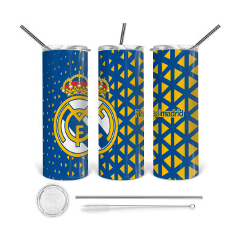 Real Madrid CF, Tumbler ποτήρι θερμό από ανοξείδωτο ατσάλι 600ml, με μεταλλικό καλαμάκι & βούρτσα καθαρισμού