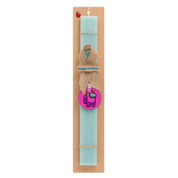 Among US girl, Easter Set, wooden keychain & aromatic flat Easter candle (30cm) (TURQUOISE)