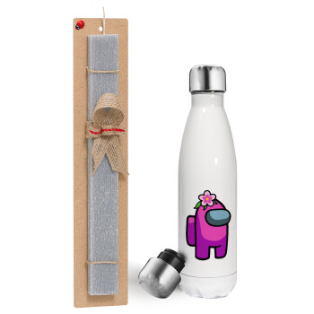 Among US girl, Easter candle, metallic white thermos bottle (500ml) & aromatic flat candle (30cm) (GRAY)