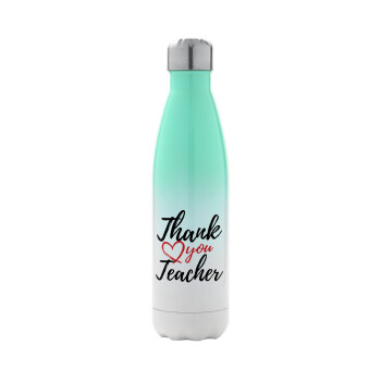 Thank you teacher, Metal mug thermos Green/White (Stainless steel), double wall, 500ml