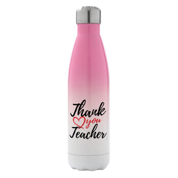 Thank you teacher, Metal mug thermos Pink/White (Stainless steel), double wall, 500ml