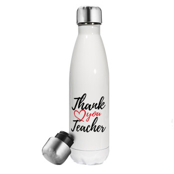 Thank you teacher, Metal mug thermos White (Stainless steel), double wall, 500ml