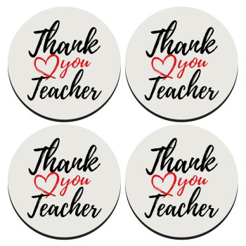 Thank you teacher, SET of 4 round wooden coasters (9cm)