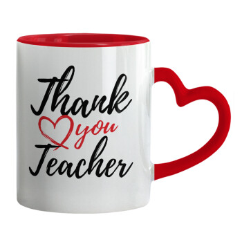 Thank you teacher, Mug heart red handle, ceramic, 330ml