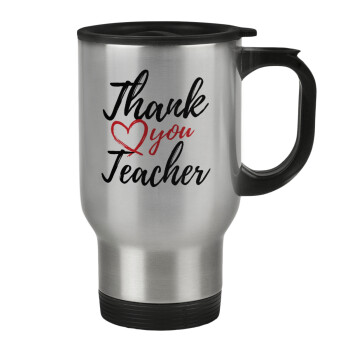Thank you teacher, Stainless steel travel mug with lid, double wall 450ml
