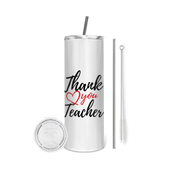 Thank you teacher, Tumbler ποτήρι θερμό από ανοξείδωτο ατσάλι 600ml, με μεταλλικό καλαμάκι & βούρτσα καθαρισμού