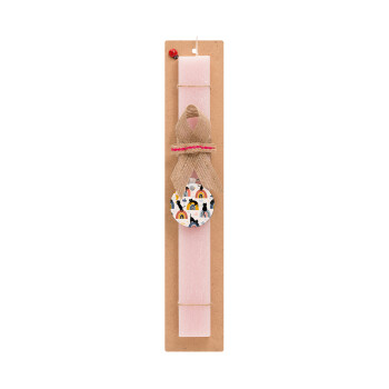 Γατούλες, Easter Set, wooden keychain & scented flat Easter candle (30cm) (PINK)