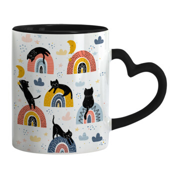 Γατούλες, Mug heart black handle, ceramic, 330ml