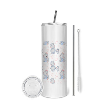 Hippo, Tumbler stainless steel 600ml, with metal straw & cleaning brush