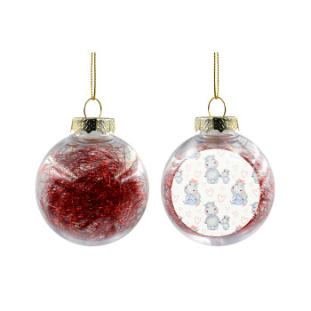 Hippo, Transparent Christmas tree ball ornament with red filling 8cm