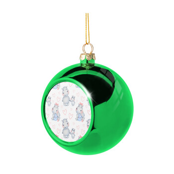 Hippo, Green Christmas tree ornament ball 8cm