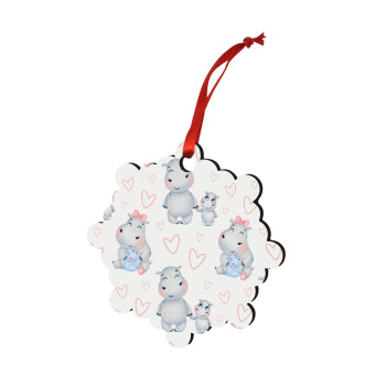 Hippo, Christmas ornament snowflake wooden 7.5cm