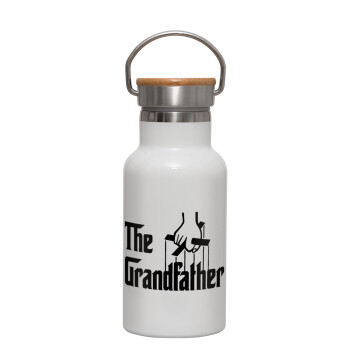 The Grandfather, Metallic thermos (Stainless steel) White with wooden lid (bamboo), double-walled, 350ml