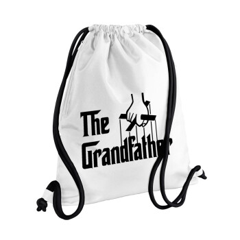 The Grandfather, Τσάντα πλάτης πουγκί GYMBAG λευκή, με τσέπη (40x48cm) & χονδρά κορδόνια