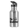 Water bottle Silver with straw, stainless steel 600ml