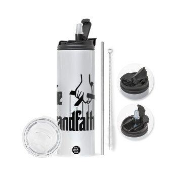 The Grandfather, Travel Tumbler 2 Lids, with metal straw & cleaning brush (Stainless steel 304 Food grade, BPA free, 600ml)