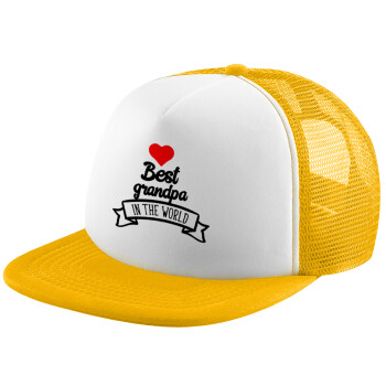 Best Grandpa in the world, Adult Soft Trucker Hat with Yellow/White Mesh (POLYESTER, ADULT, UNISEX, ONE SIZE)