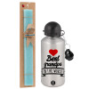 Easter Set, metallic silver aluminum water bottle (500ml) & scented flat Easter candle (30cm) (TURQUOISE)