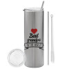 Eco friendly stainless steel Silver tumbler 600ml, with metal straw & cleaning brush