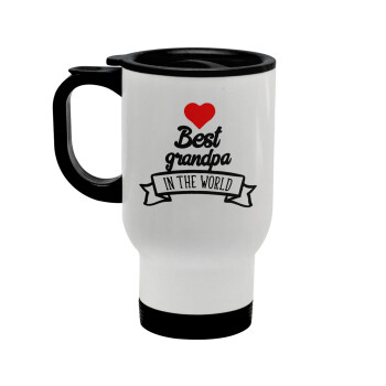 Best Grandpa in the world, Stainless steel travel mug with lid, double wall white 450ml