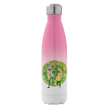 Rick and Morty, Metal mug thermos Pink/White (Stainless steel), double wall, 500ml