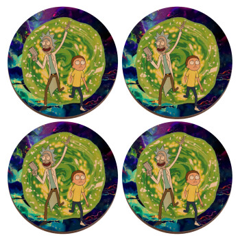 Rick and Morty, ΣΕΤ x4 Σουβέρ ξύλινα στρογγυλά plywood (9cm)