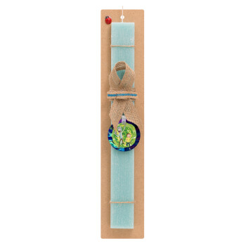 Rick and Morty, Easter Set, wooden keychain & aromatic flat Easter candle (30cm) (TURQUOISE)